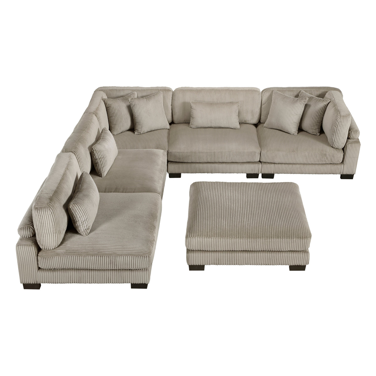 Traverse Taupe 6-Piece Corduroy Modular Sectional with Ottoman by Homelegance at Eve Furniture