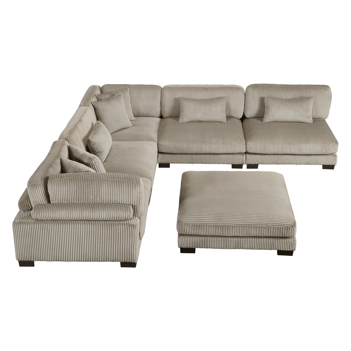 Traverse Taupe 6-Piece Corduroy Modular Sectional with Ottoman by Homelegance at Eve Furniture