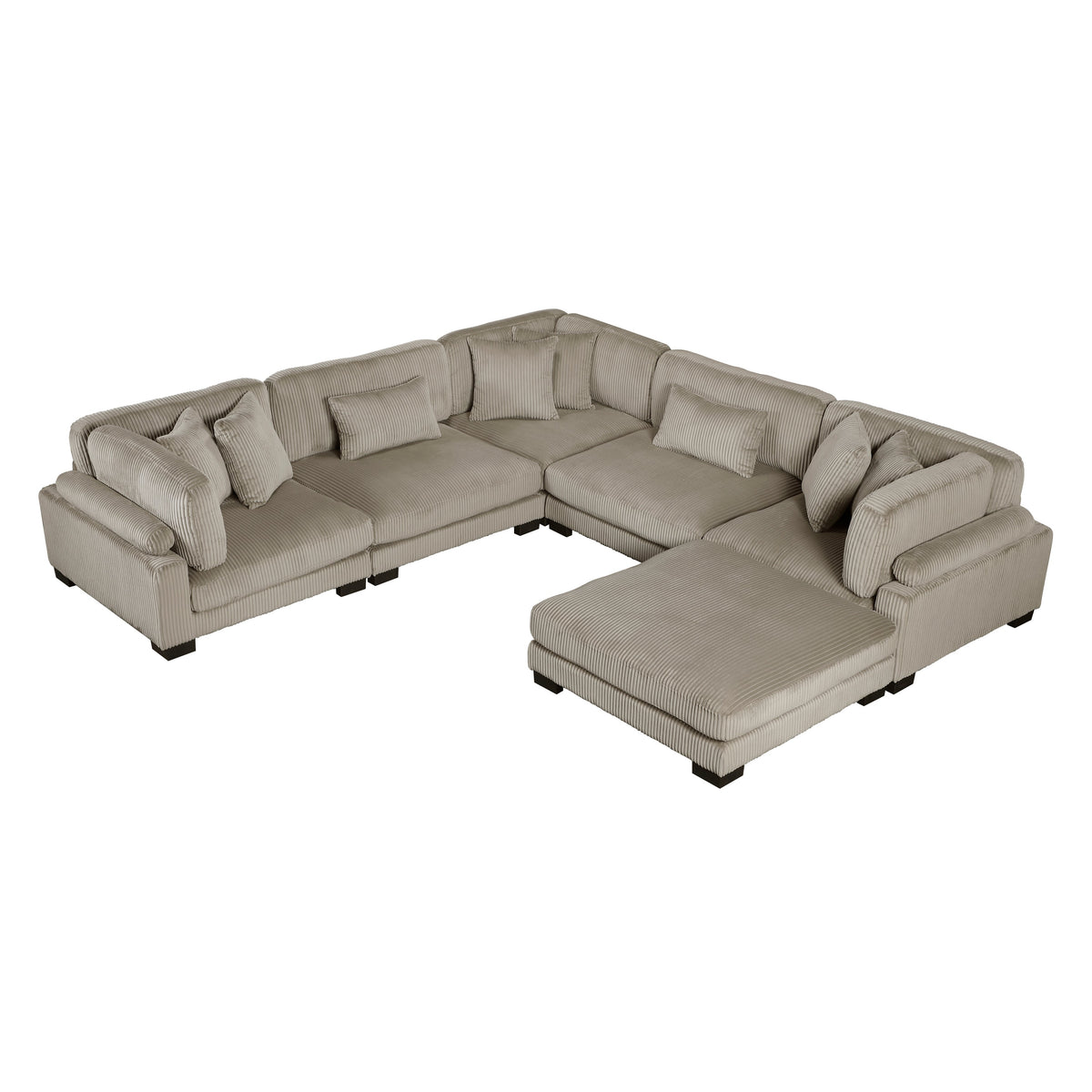 Traverse Taupe 6-Piece Corduroy Modular Sectional with Ottoman by Homelegance at Eve Furniture