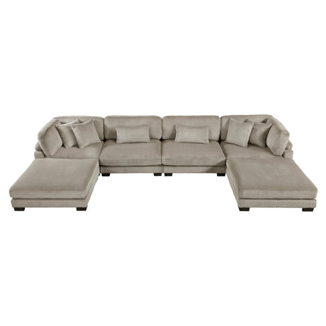 Traverse Taupe 6-Piece Corduroy Modular Sectional with Ottomans by Homelegance at Eve Furniture