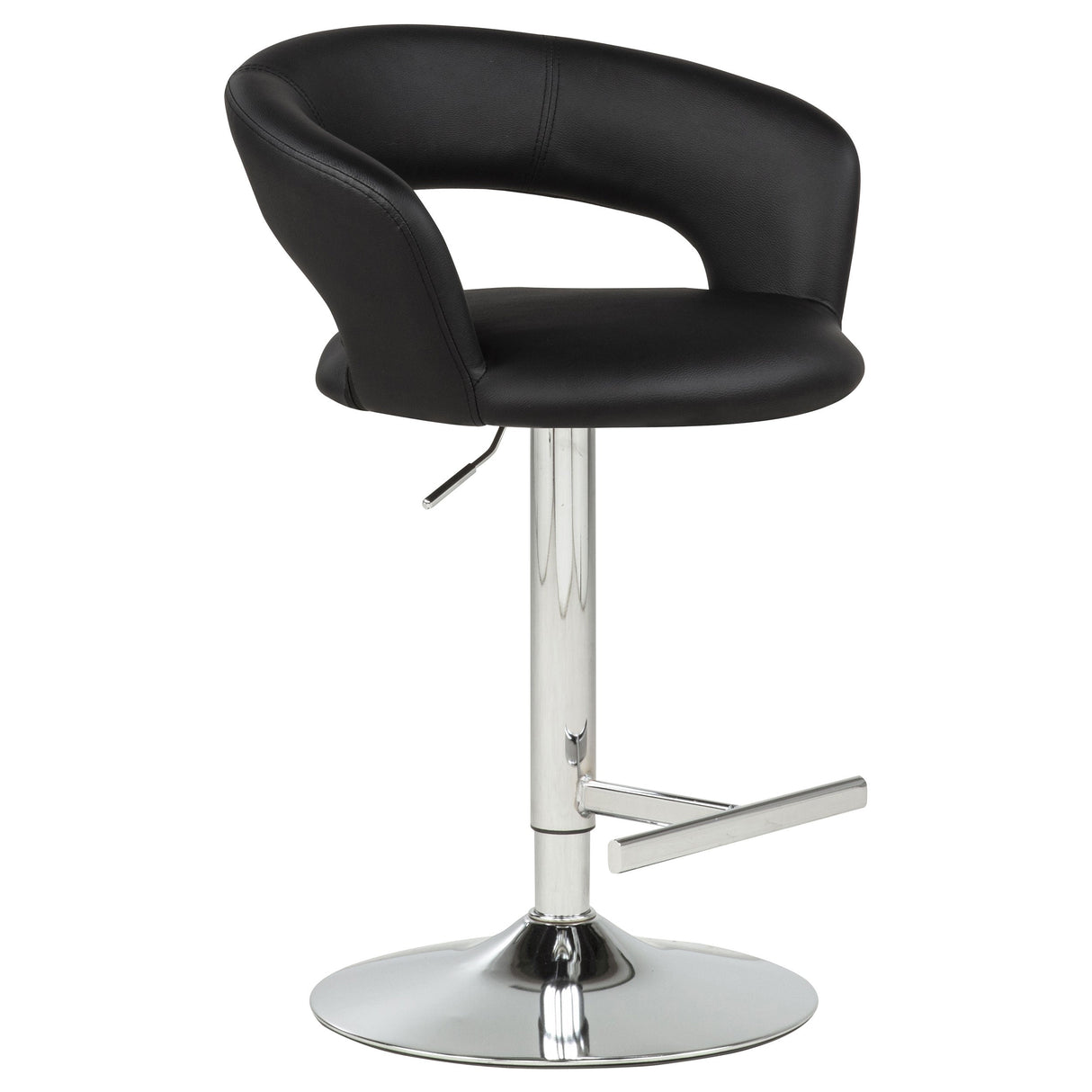 Travia Black And Chrome Adjustable Leatherette Swivel Bar Stool by Coaster at Eve Furniture