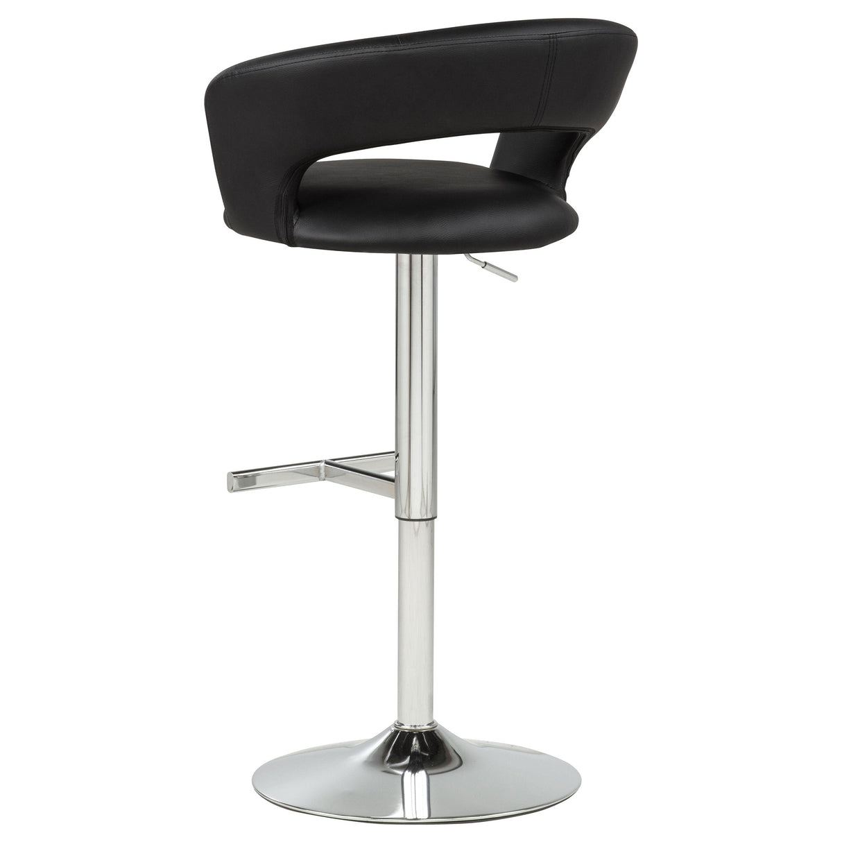 Travia Black And Chrome Adjustable Leatherette Swivel Bar Stool by Coaster at Eve Furniture