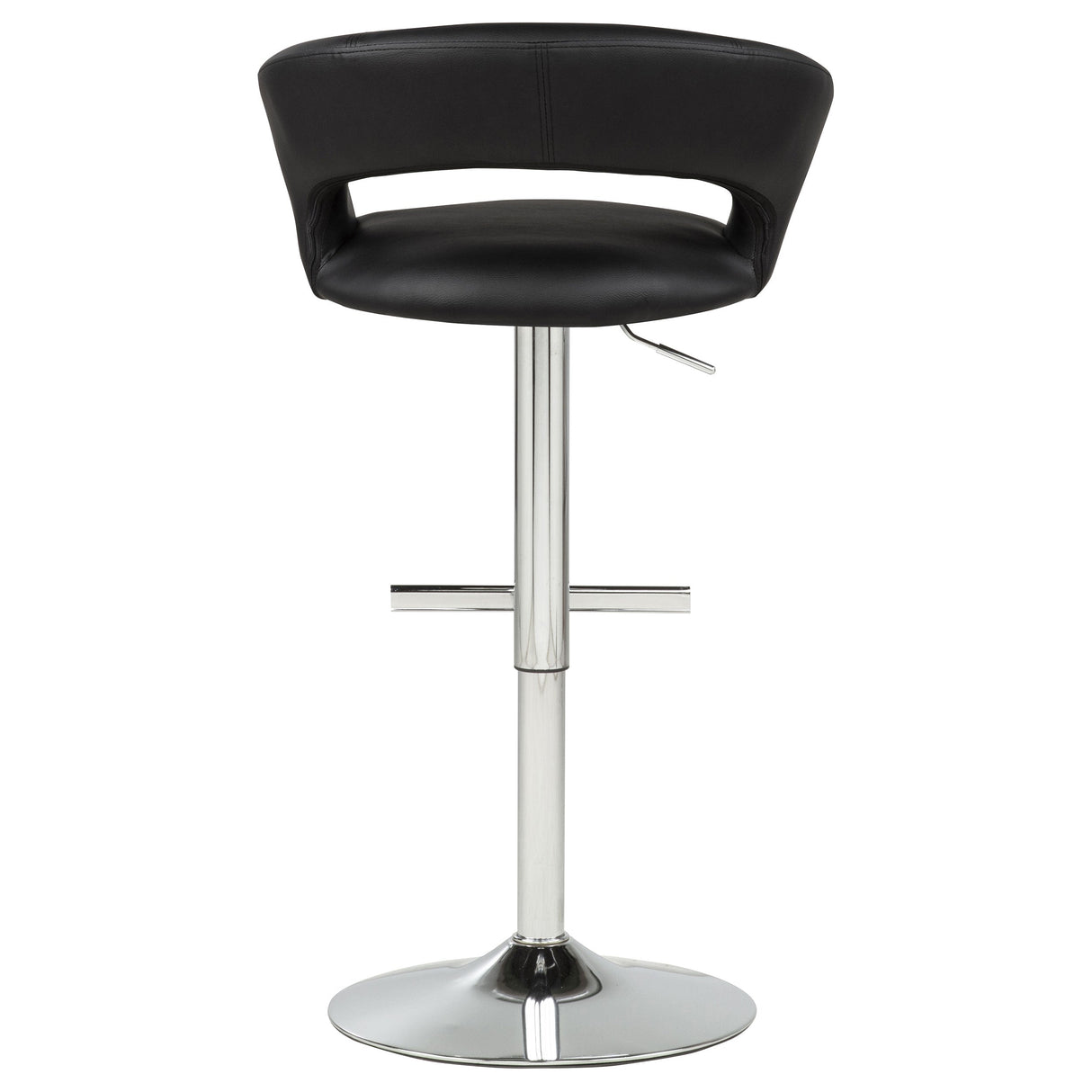 Travia Black And Chrome Adjustable Leatherette Swivel Bar Stool by Coaster at Eve Furniture