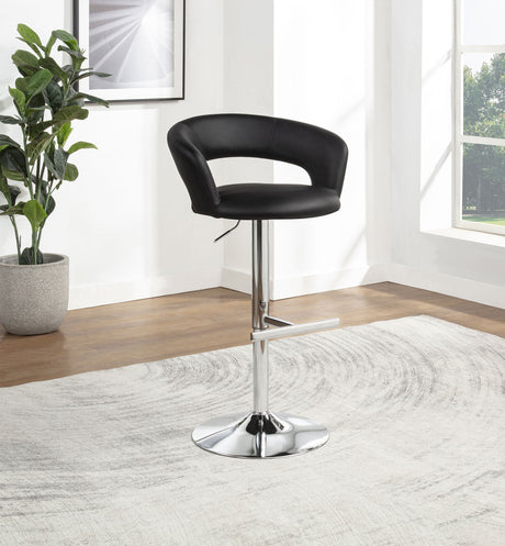 Travia Black And Chrome Adjustable Leatherette Swivel Bar Stool by Coaster at Eve Furniture