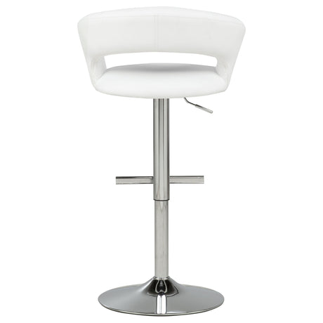 Travia White And Chrome Adjustable Leatherette Swivel Bar Stool by Coaster at Eve Furniture