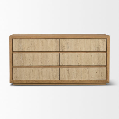 Travona Oak Wood w/ Travertine 6 Drawer Dresser by Mercana at Eve Furniture