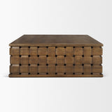 Trellyn 48" Dark Brown Wood w/ Carved Woven Base Square Coffee Table by Mercana at Eve Furniture