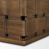 Trellyn 48" Dark Brown Wood w/ Carved Woven Base Square Coffee Table by Mercana at Eve Furniture