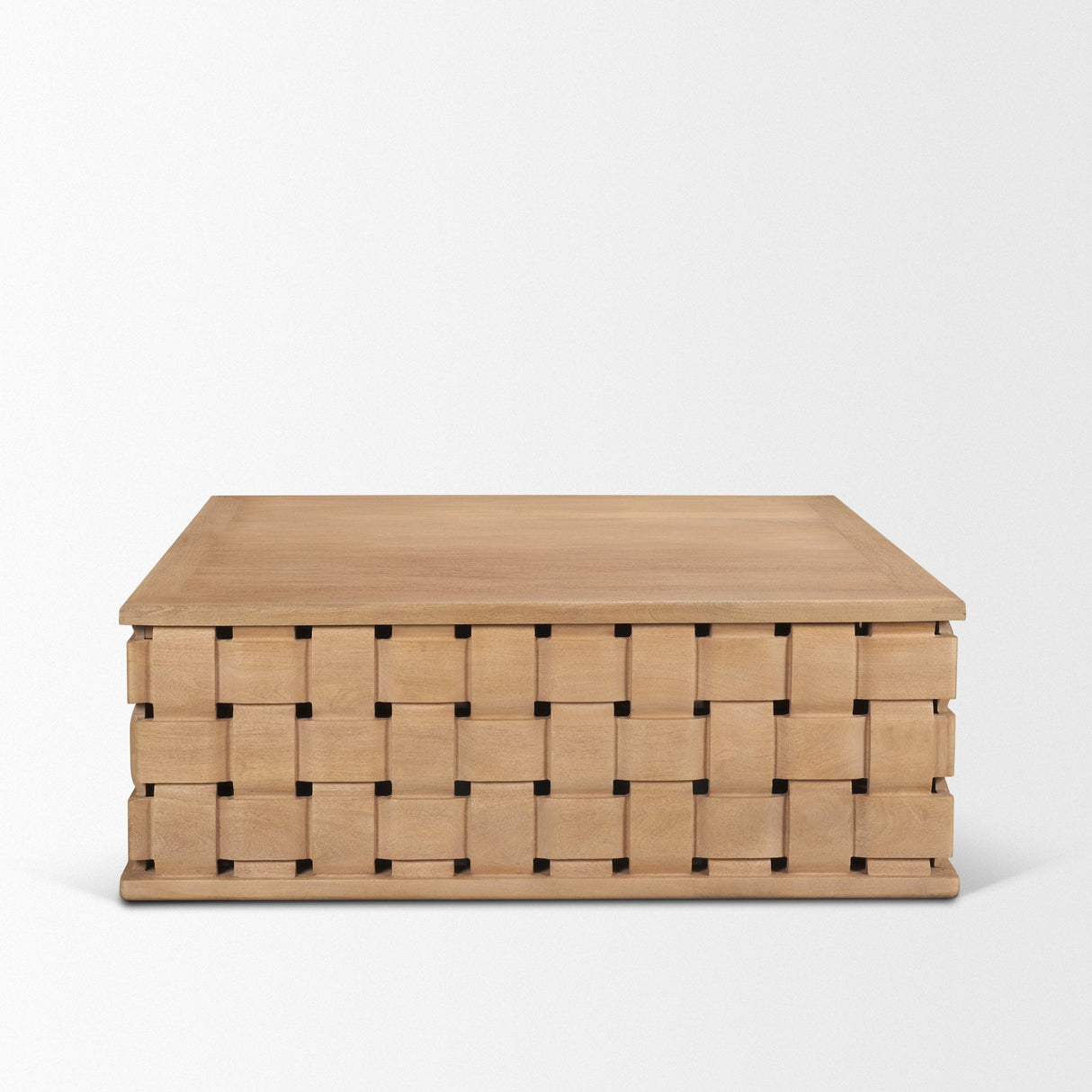 Trellyn 48" Light Brown Wood w/ Carved Woven Base Square Coffee Table by Mercana at Eve Furniture
