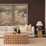 Trellyn 48" Light Brown Wood w/ Carved Woven Base Square Coffee Table by Mercana at Eve Furniture