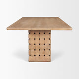 Trellyn 94" Light Brown Solid Wood Carved Woven Base Rectangular Dining Table by Mercana at Eve Furniture