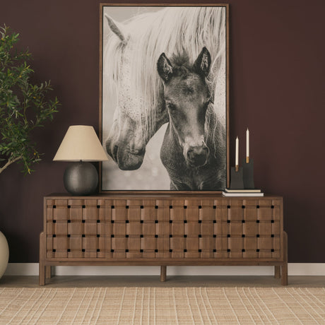 Trellyn Dark Brown Solid Wood 4-Door w/ Carved Woven Doors Closed Sideboard by Mercana at Eve Furniture