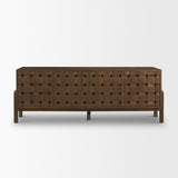 Trellyn Dark Brown Solid Wood 4-Door w/ Carved Woven Doors Closed Sideboard by Mercana at Eve Furniture
