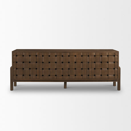 Trellyn Dark Brown Solid Wood 4-Door w/ Carved Woven Doors Closed Sideboard by Mercana at Eve Furniture