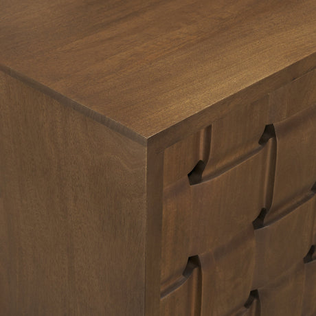 Trellyn Dark Brown Solid Wood 4-Door w/ Carved Woven Doors Closed Sideboard by Mercana at Eve Furniture