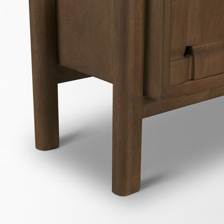 Trellyn Dark Brown Solid Wood 4-Door w/ Carved Woven Doors Closed Sideboard by Mercana at Eve Furniture