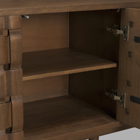 Trellyn Dark Brown Solid Wood 4-Door w/ Carved Woven Doors Closed Sideboard by Mercana at Eve Furniture