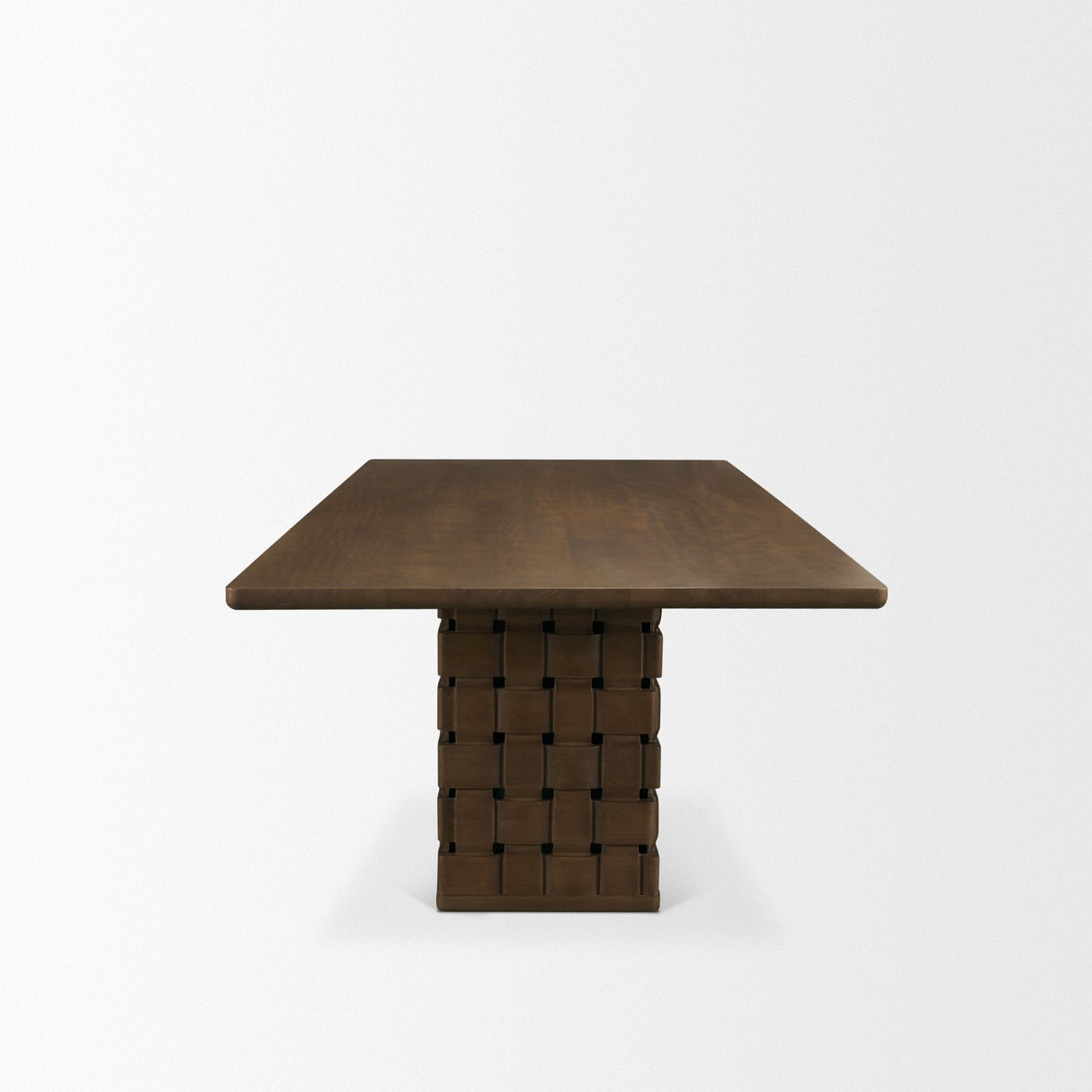 Trellyn Dark Brown Solid Wood Carved Woven Base Rectangular Dining Table by Mercana at Eve Furniture