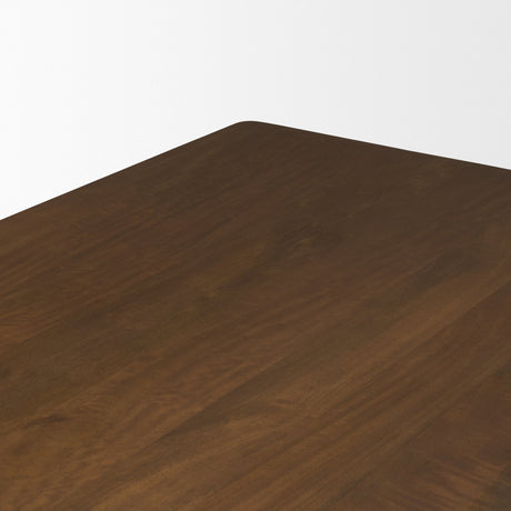 Trellyn Dark Brown Solid Wood Carved Woven Base Rectangular Dining Table by Mercana at Eve Furniture