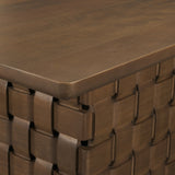 Trellyn Dark Brown Solid Wood Carved Woven Base Rectangular Dining Table by Mercana at Eve Furniture