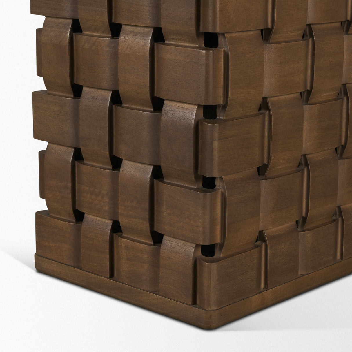 Trellyn Dark Brown Solid Wood Carved Woven Base Rectangular Dining Table by Mercana at Eve Furniture