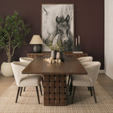 Trellyn Dark Brown Solid Wood Carved Woven Base Rectangular Dining Table by Mercana at Eve Furniture