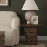 Trellyn Dark Brown Wood w/ Carved Woven Base Square Accent Table by Mercana at Eve Furniture