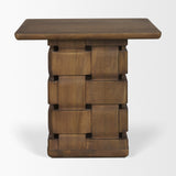 Trellyn Dark Brown Wood w/ Carved Woven Base Square Accent Table by Mercana at Eve Furniture