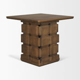 Trellyn Dark Brown Wood w/ Carved Woven Base Square Accent Table by Mercana at Eve Furniture
