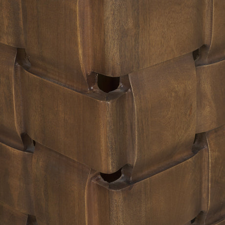 Trellyn Dark Brown Wood w/ Carved Woven Base Square Accent Table by Mercana at Eve Furniture