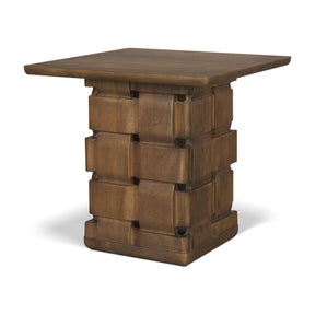 Trellyn Dark Brown Wood w/ Carved Woven Base Square Accent Table by Mercana at Eve Furniture