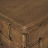 Trellyn Dark Brown Wood w/ Carved Woven Base Square Coffee Table by Mercana at Eve Furniture