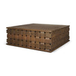 Trellyn Dark Brown Wood w/ Carved Woven Base Square Coffee Table by Mercana at Eve Furniture