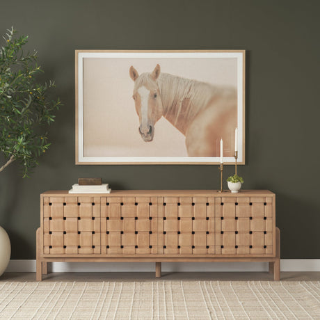 Trellyn Light Brown Solid Wood 4-Door Sideboard with Carved Woven Doors by Mercana at Eve Furniture
