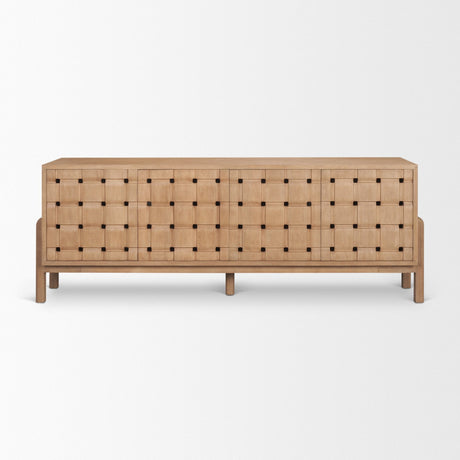 Trellyn Light Brown Solid Wood 4-Door Sideboard with Carved Woven Doors by Mercana at Eve Furniture