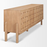 Trellyn Light Brown Solid Wood 4-Door Sideboard with Carved Woven Doors by Mercana at Eve Furniture