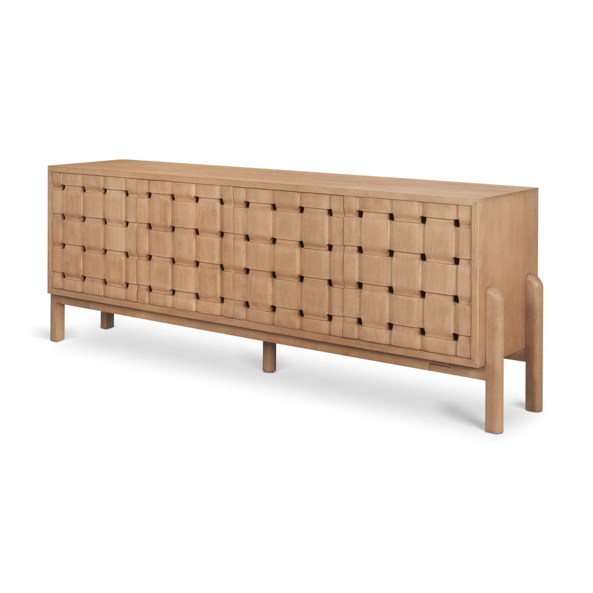 Trellyn Light Brown Solid Wood 4-Door Sideboard with Carved Woven Doors by Mercana at Eve Furniture