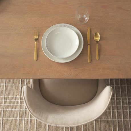 Trellyn Light Brown Solid Wood Carved Woven Base Rectangular Dining Table by Mercana at Eve Furniture