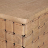 Trellyn Light Brown Solid Wood Carved Woven Base Rectangular Dining Table by Mercana at Eve Furniture