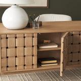 Trellyn Light Brown Solid Wood Carved Woven Desk by Mercana at Eve Furniture