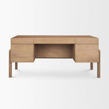 Trellyn Light Brown Solid Wood Carved Woven Desk by Mercana at Eve Furniture