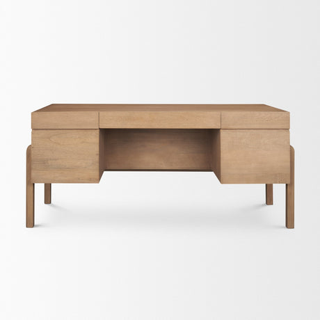 Trellyn Light Brown Solid Wood Carved Woven Desk by Mercana at Eve Furniture