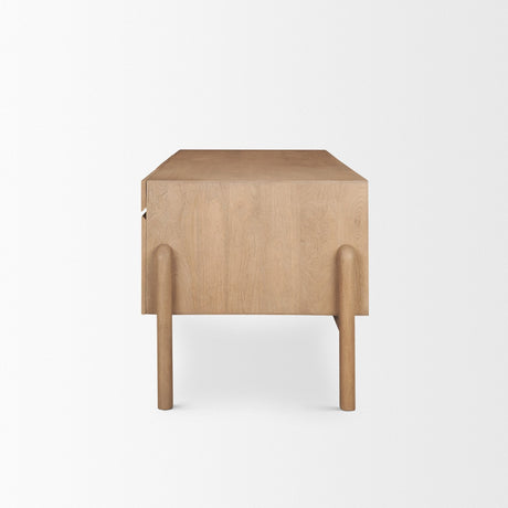 Trellyn Light Brown Solid Wood Carved Woven Desk by Mercana at Eve Furniture