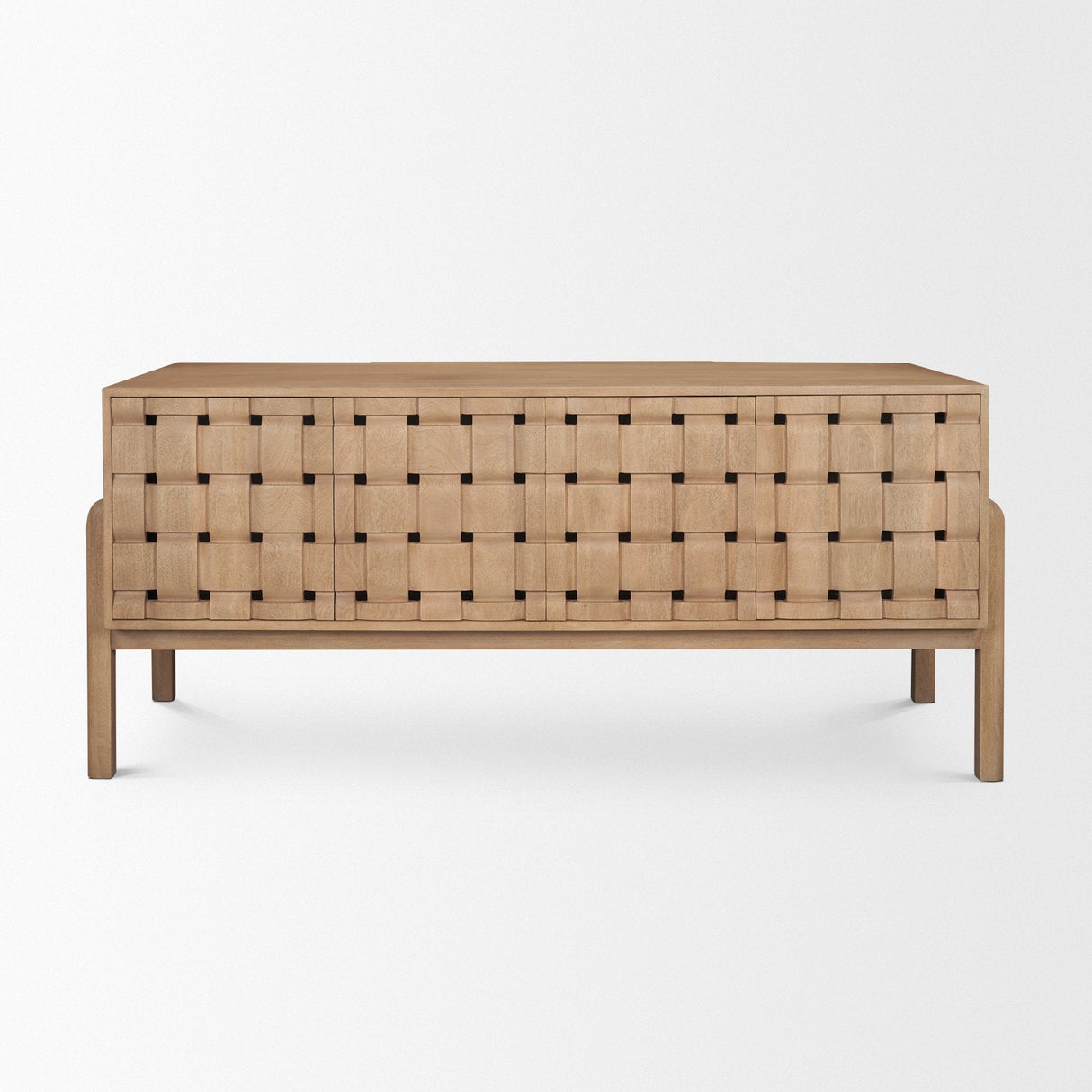 Trellyn Light Brown Solid Wood Carved Woven Desk by Mercana at Eve Furniture