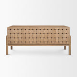 Trellyn Light Brown Solid Wood Carved Woven Desk by Mercana at Eve Furniture