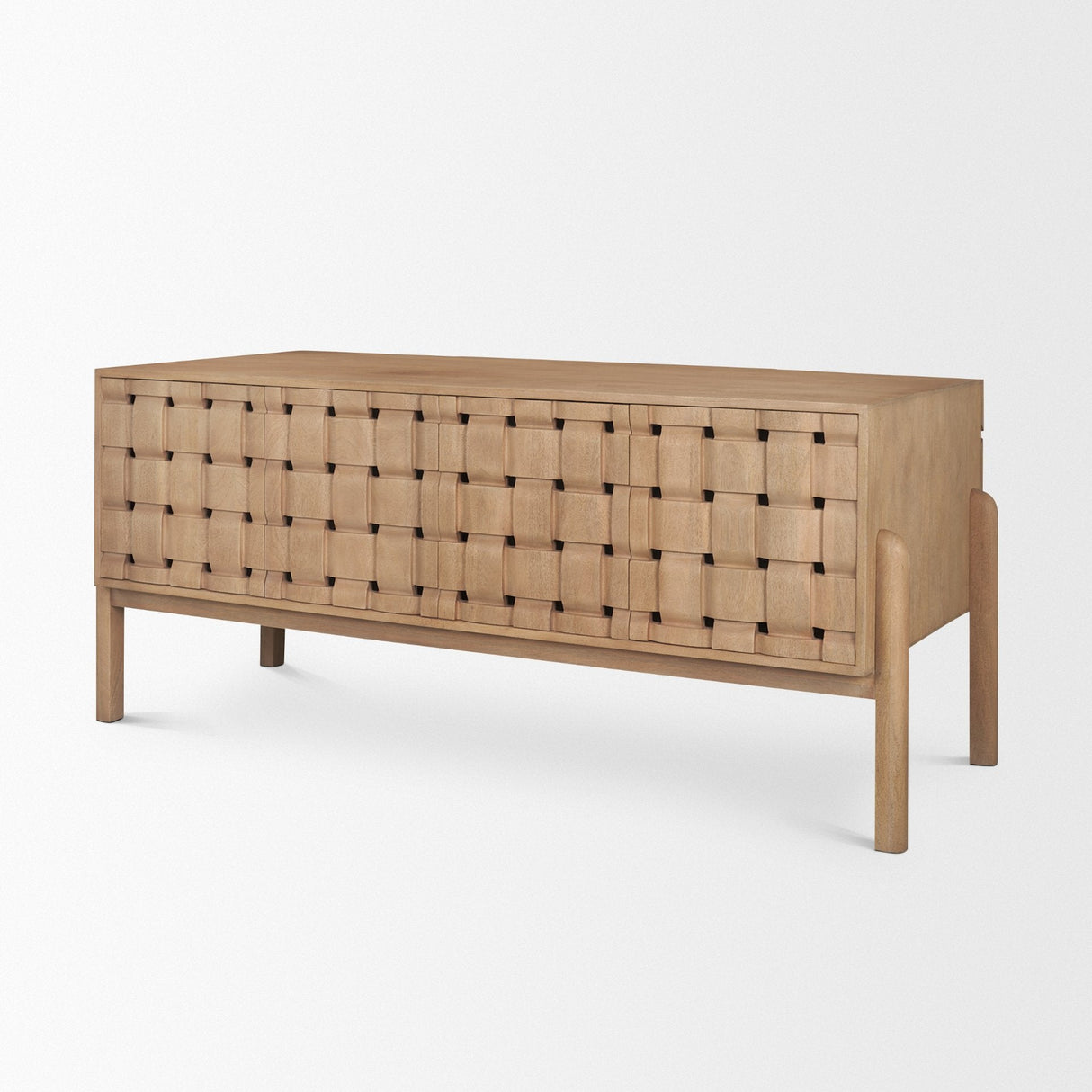 Trellyn Light Brown Solid Wood Carved Woven Desk by Mercana at Eve Furniture