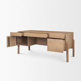 Trellyn Light Brown Solid Wood Carved Woven Desk by Mercana at Eve Furniture