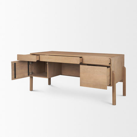 Trellyn Light Brown Solid Wood Carved Woven Desk by Mercana at Eve Furniture