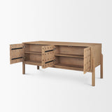 Trellyn Light Brown Solid Wood Carved Woven Desk by Mercana at Eve Furniture