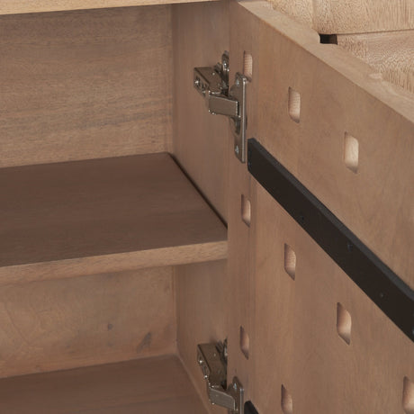 Trellyn Light Brown Solid Wood Carved Woven Desk by Mercana at Eve Furniture
